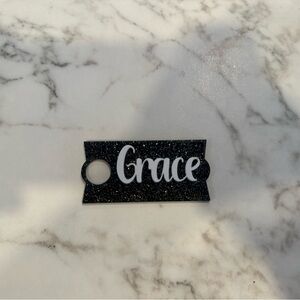 Black Glitter Straw Name Marker with 'Grace' for Stanley